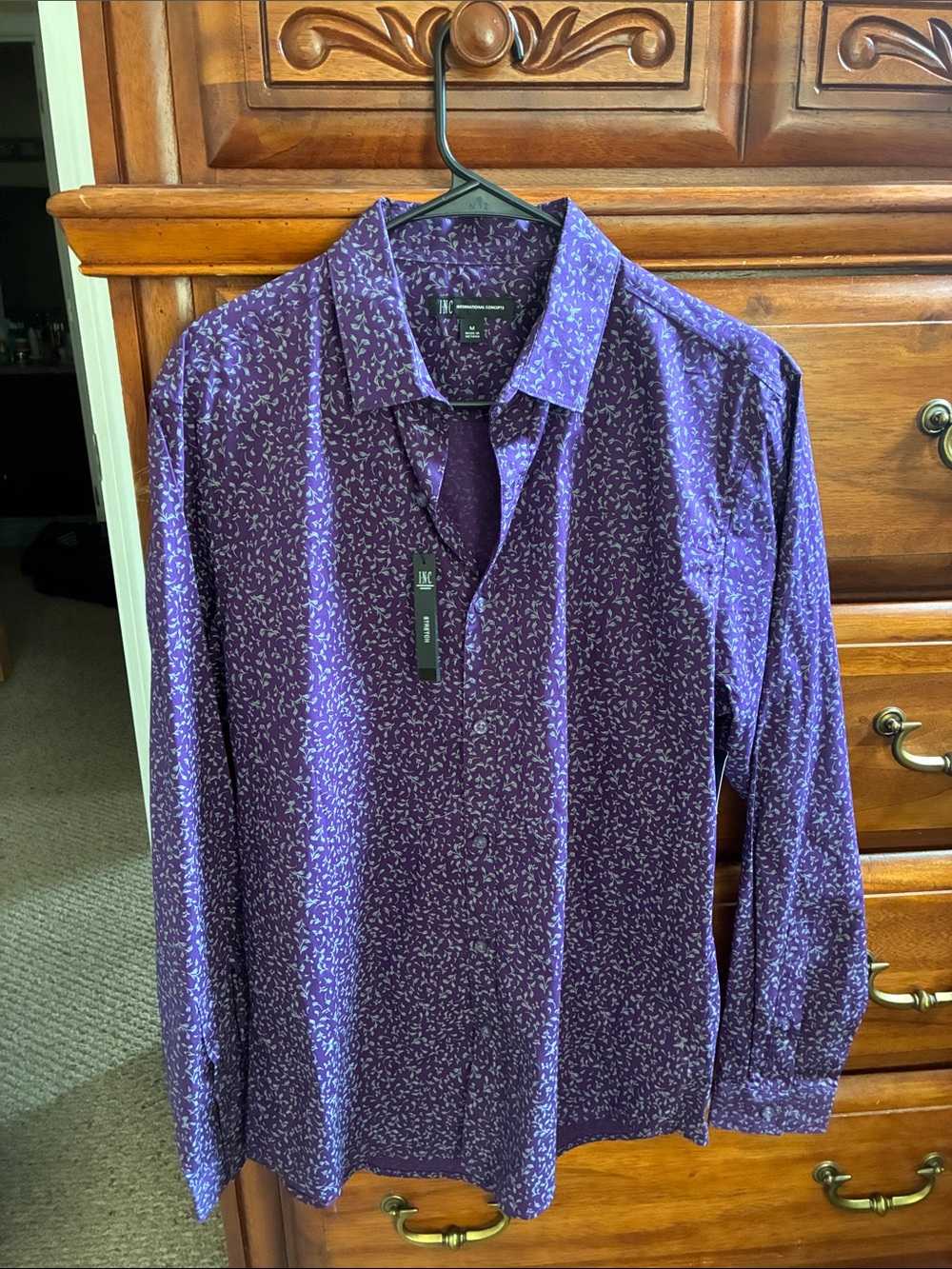 INC International Concepts Purple Printed Button-Down Shirt